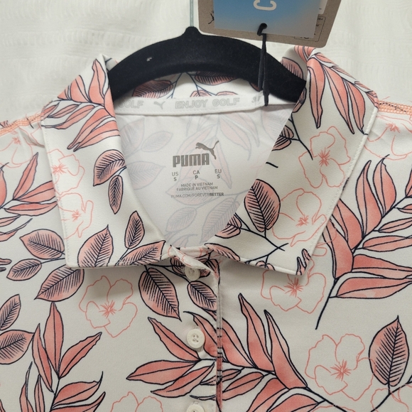 PUMA CLOUDSPUN FLORA SLEEVELESS POLO – WOMENS – BRIGHT WHITE/CARNATION PINK SM - Picture 8 of 9